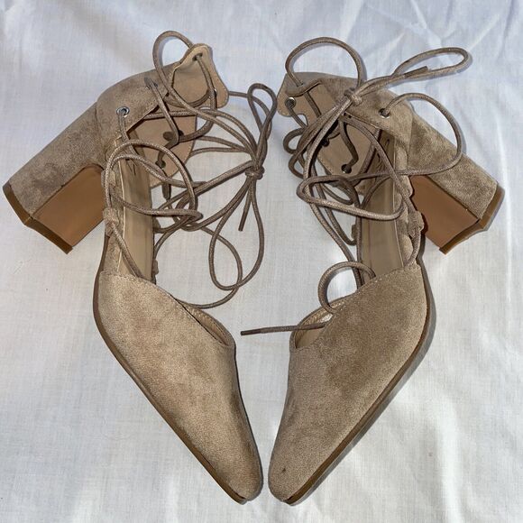 Yoki Strappy Heels Women’s Size 8 Medium Tan Block Pumps Shoes Open - Picture 1 of 12